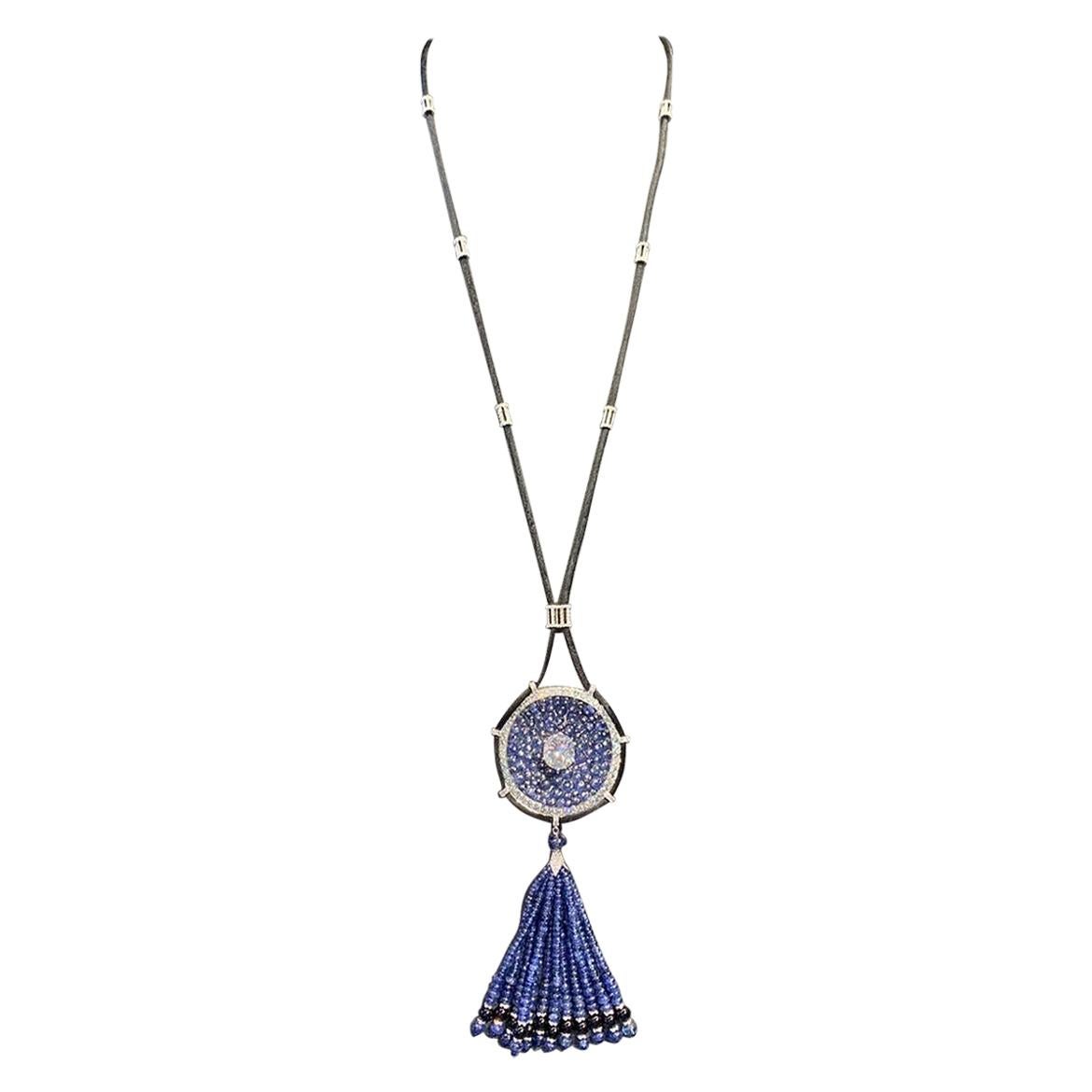 Sapphire and Diamond Tassel "Evil Eye" Necklace
