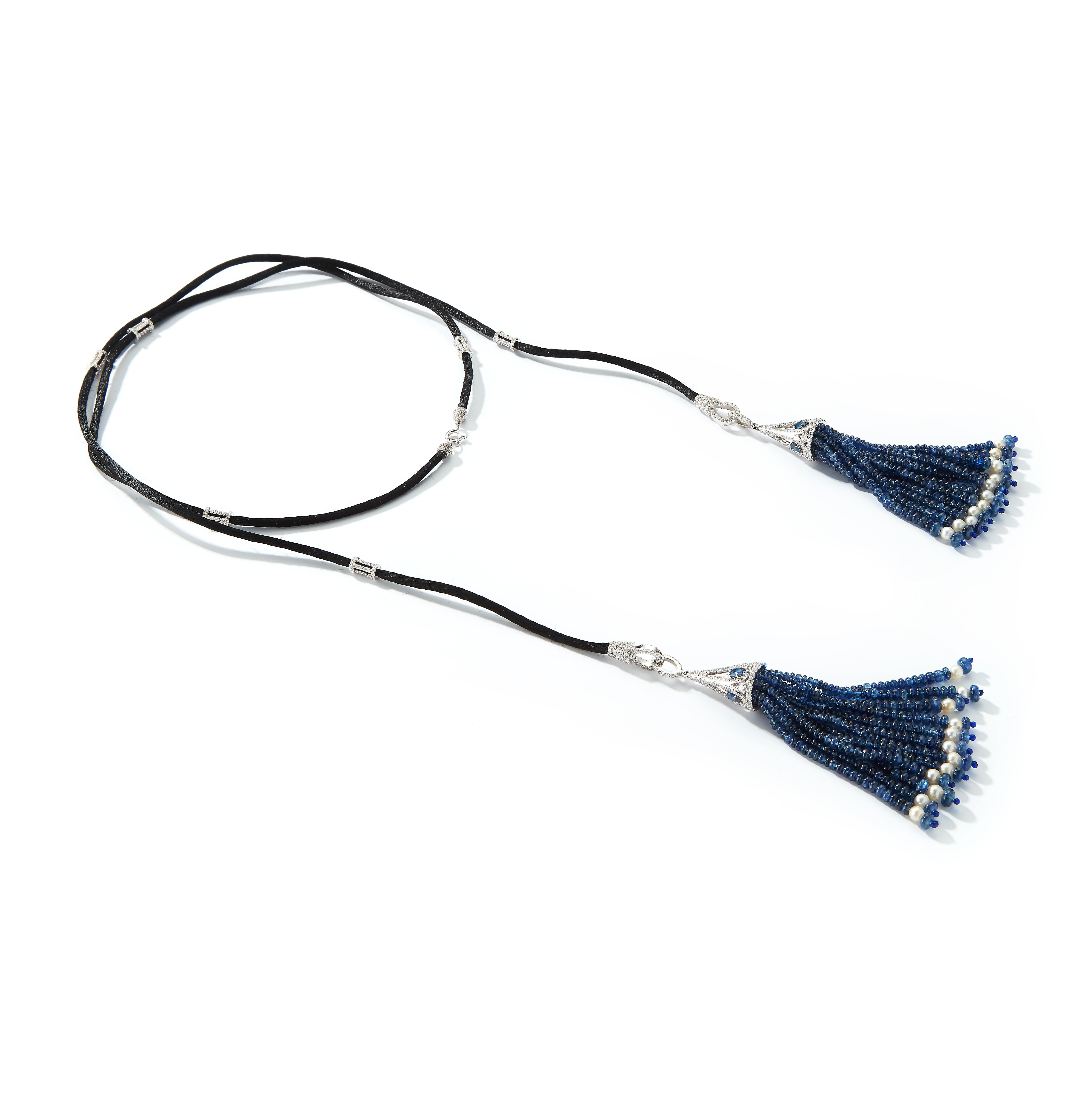 Saphir und Diamant Quastenhalsband Halskette im Zustand „Neu“ im Angebot in New York, NY