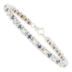 Sapphire and Diamond Tennis Bracelet, 14 Karat White Gold Round Cut 2.72 Carat