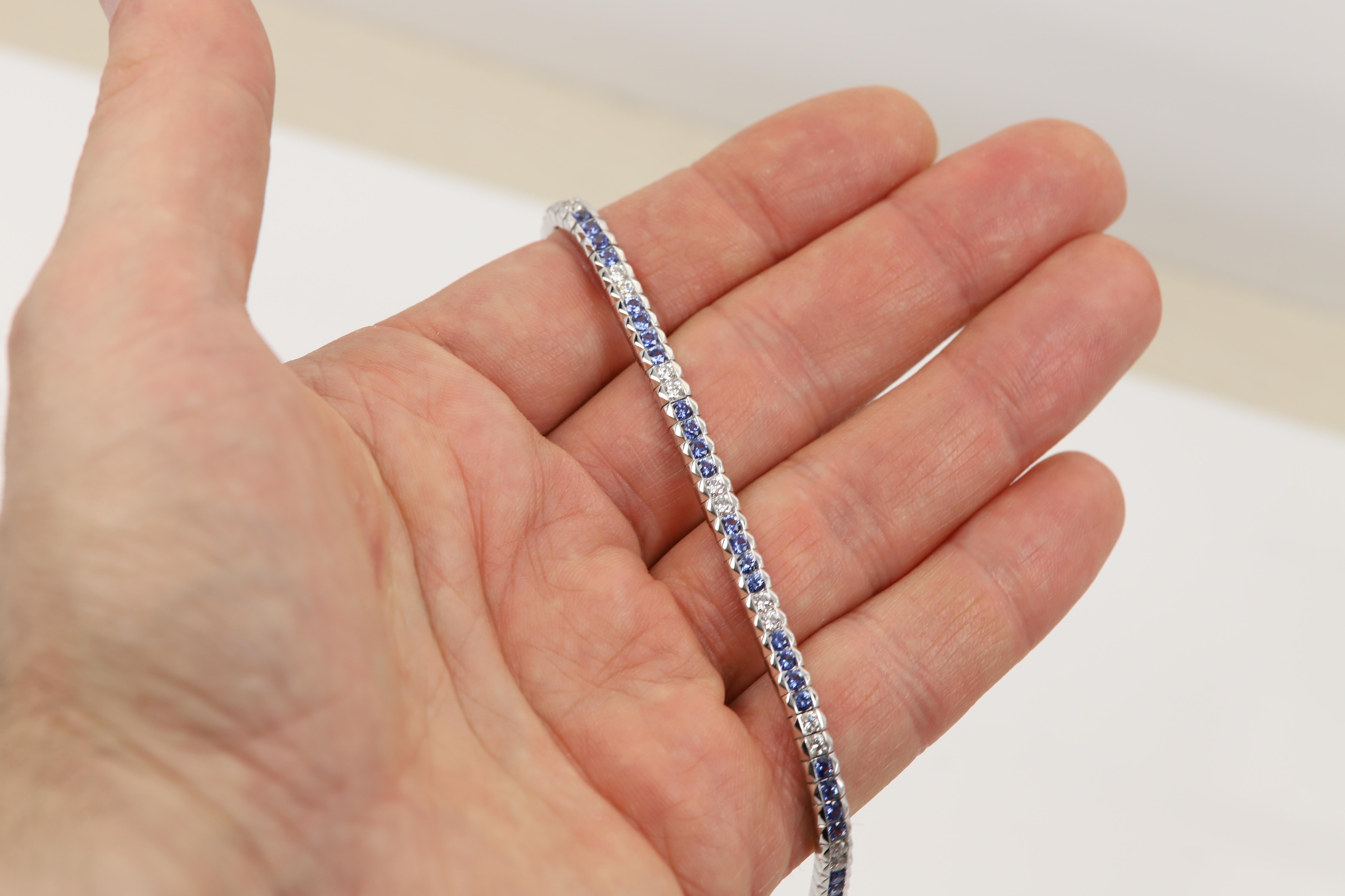 Sapphire and Diamond Tennis Bracelet 18 Karat White Gold In New Condition In Brooklyn, NY