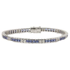 Sapphire and Diamond Tennis Bracelet 18 Karat White Gold