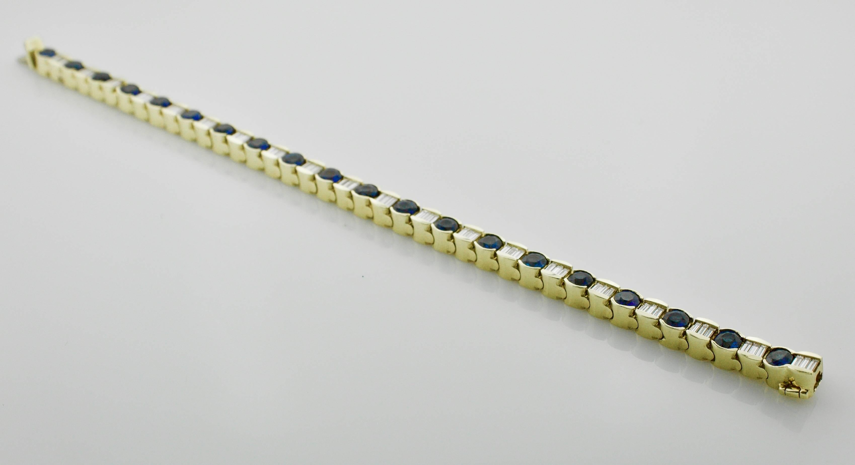 Modern Sapphire and Diamond Tennis Bracelet in 18 Karat