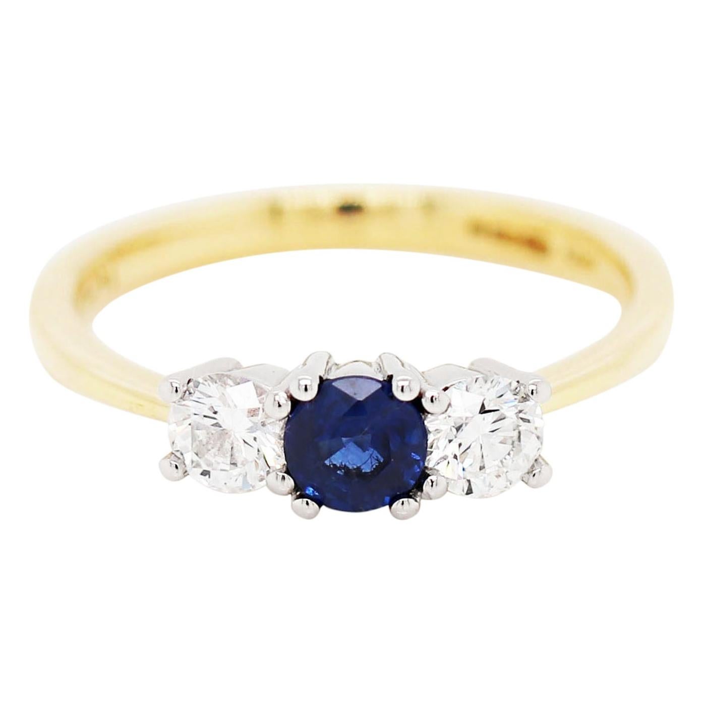 Sapphire and Diamond Three-Stone 18 Carat Gold and Platinum Engagement Ring