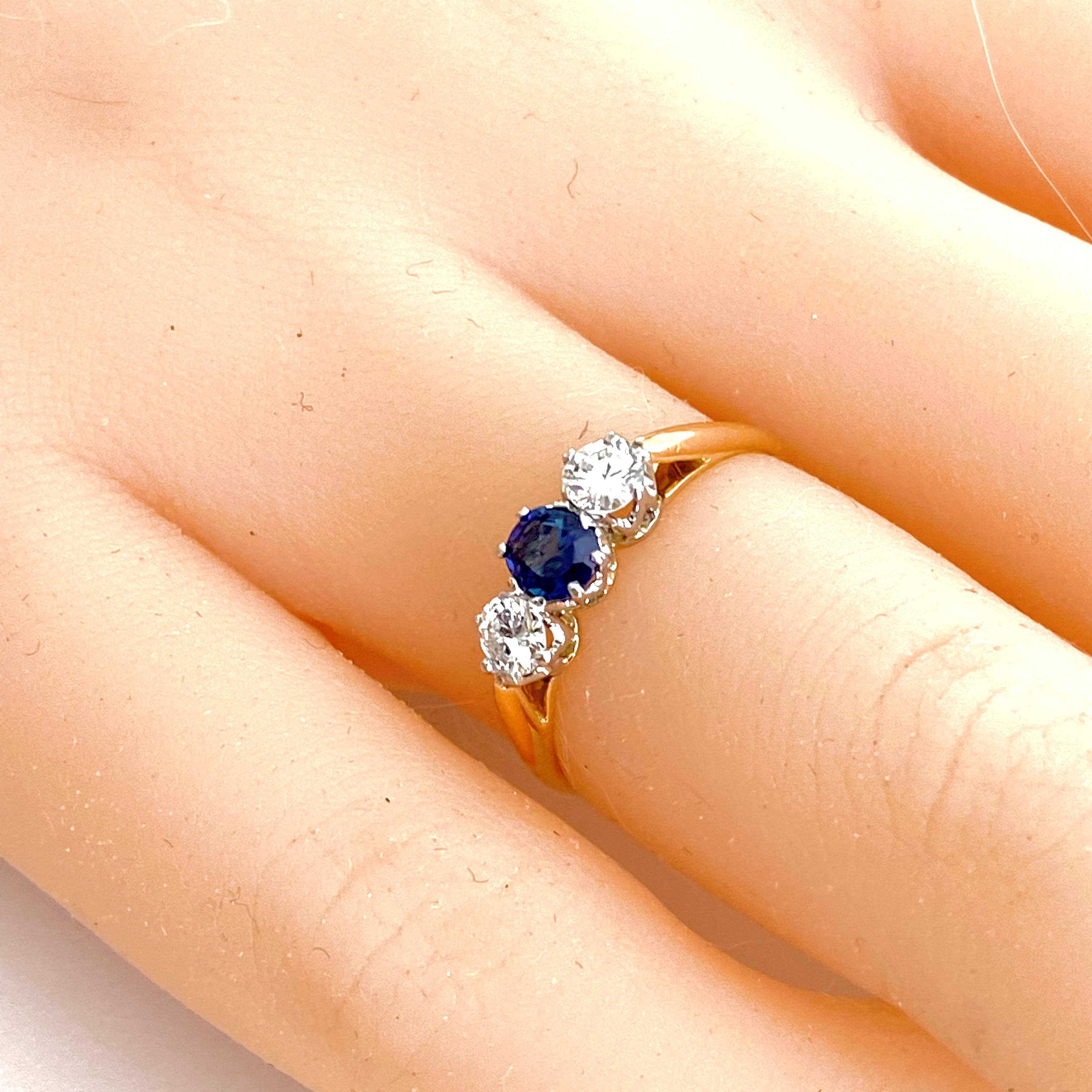 Sapphire and Diamond Three Stone Eighteen Karat Gold Ring 2