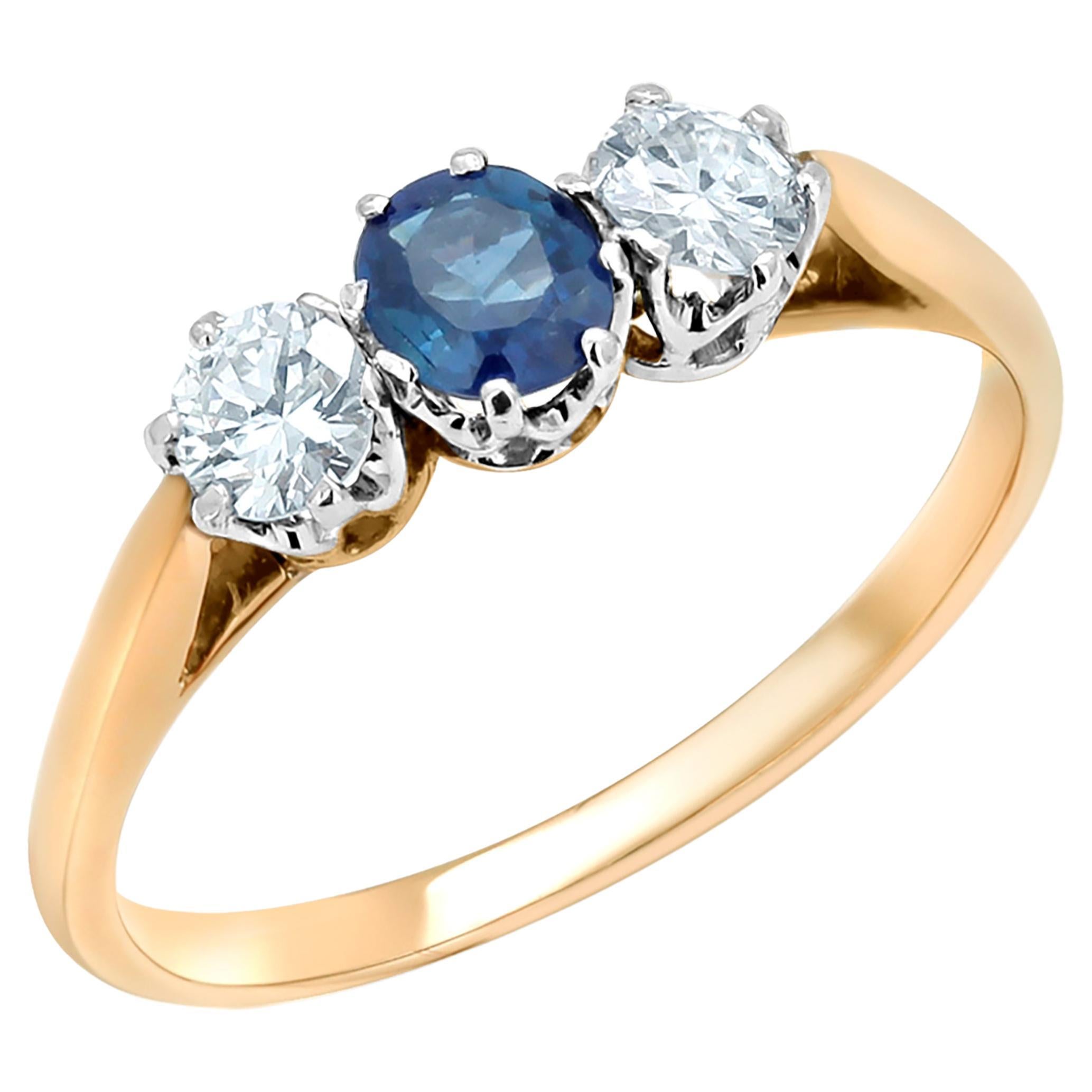 Sapphire and Diamond Three Stone Eighteen Karat Gold Ring