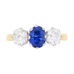 Sapphire and Diamond Three-Stone Engagement Ring, circa 1930s