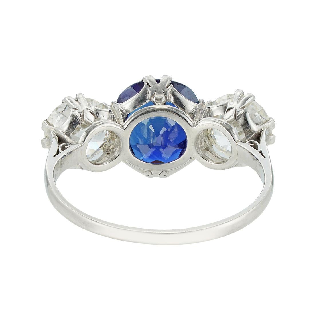 Brilliant Cut Sapphire and Diamond Three-Stone Ring For Sale