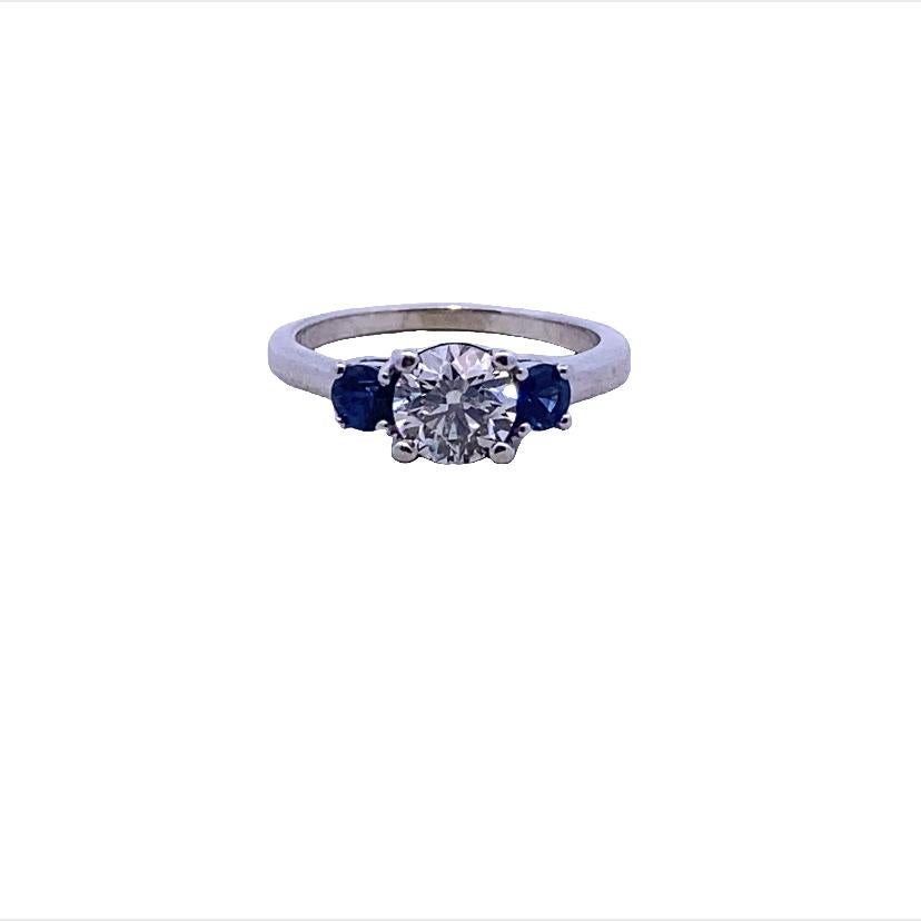 Dreisteinring mit Saphir und Diamant für Damen oder Herren