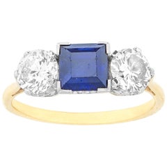 Sapphire and Diamond Three-Stone Ring