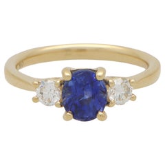 Sapphire and Diamond Three Stone Ring Set in 18k Yellow Gold