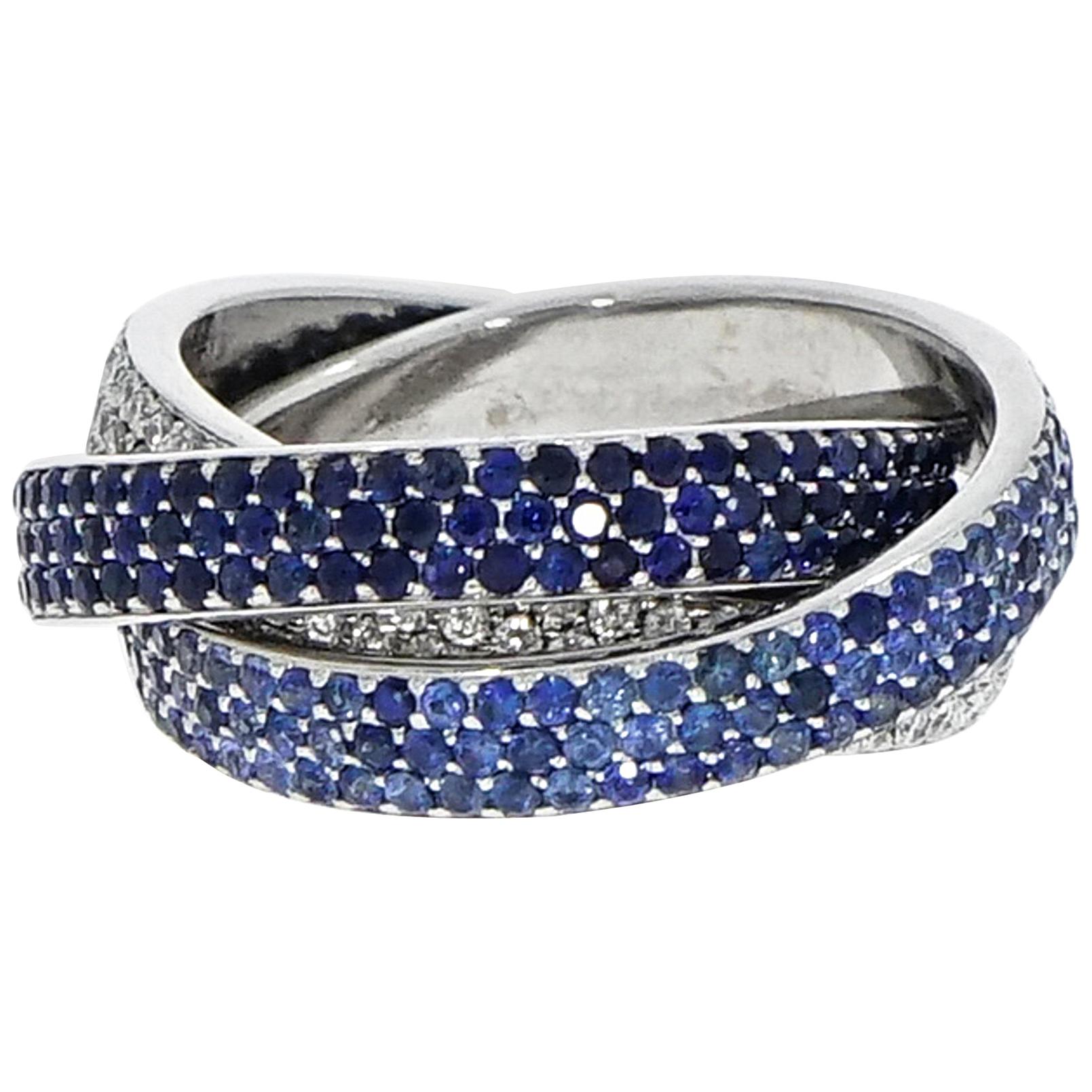 Sapphire and Diamond Tricolor White Gold Rolling Ring