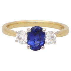Sapphire and Diamond Trilogy Ring Set in 18k White and Yellow Gold