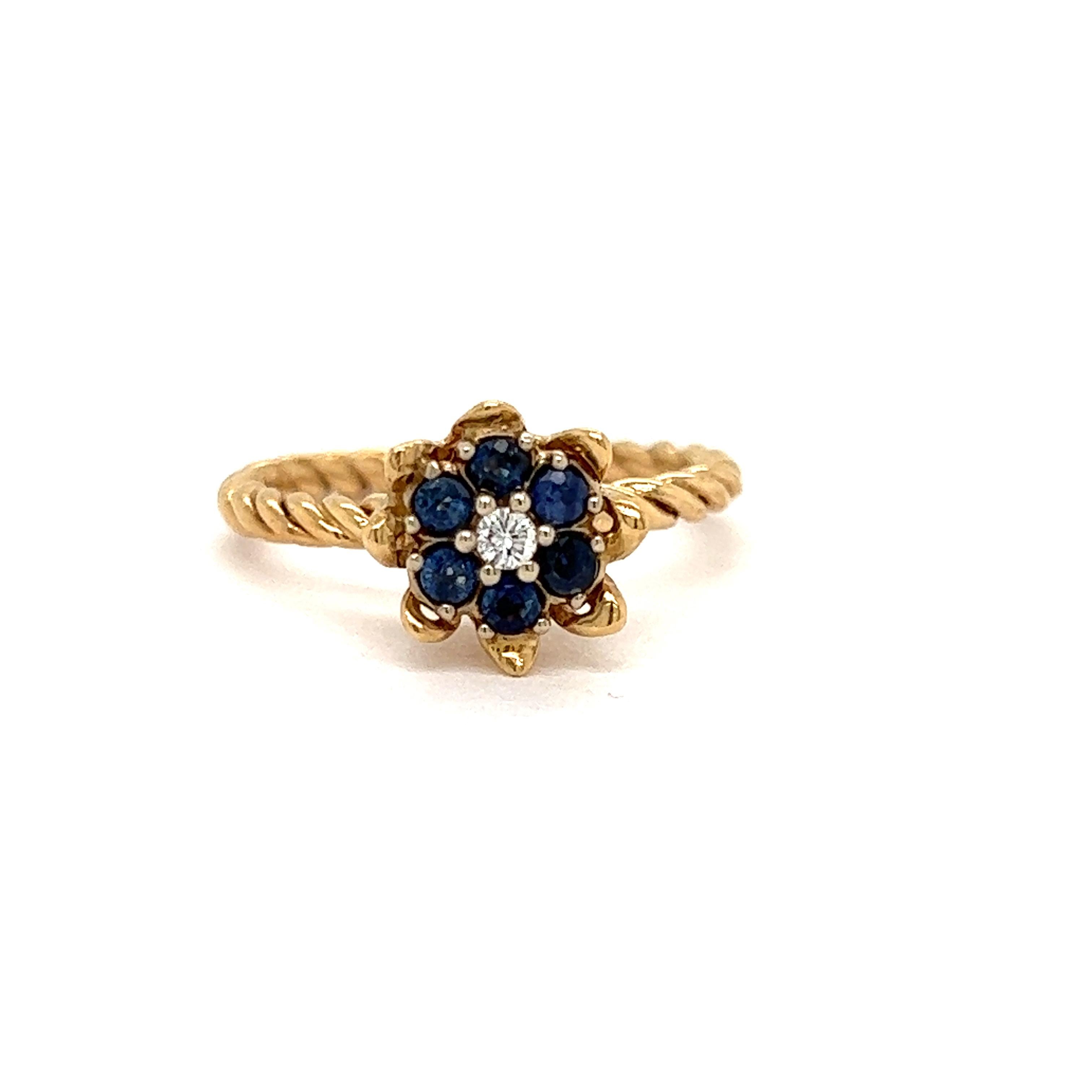 Tulpe-Ring mit Saphir und Diamant im Zustand „Gut“ in Derby, NY