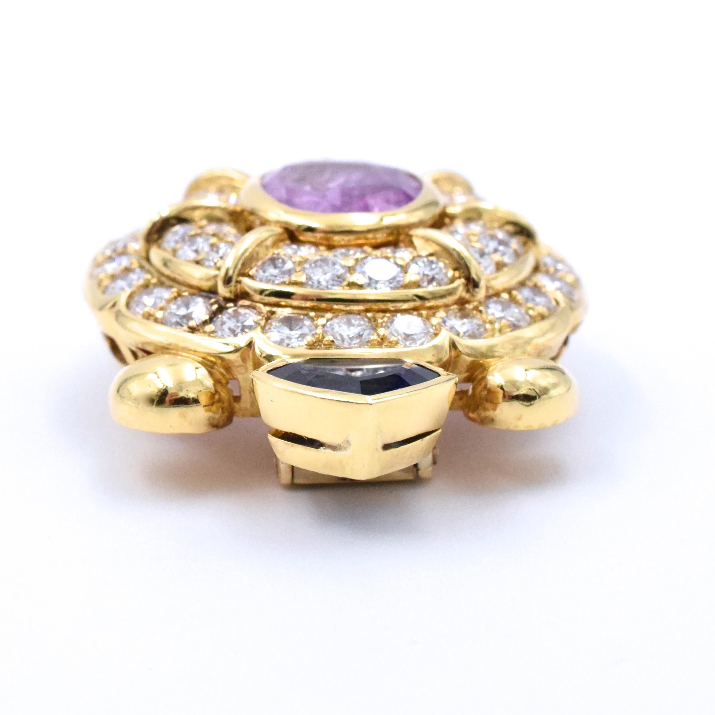 Schildkrötenbrosche mit Saphiren und Diamanten (Ovalschliff) im Angebot