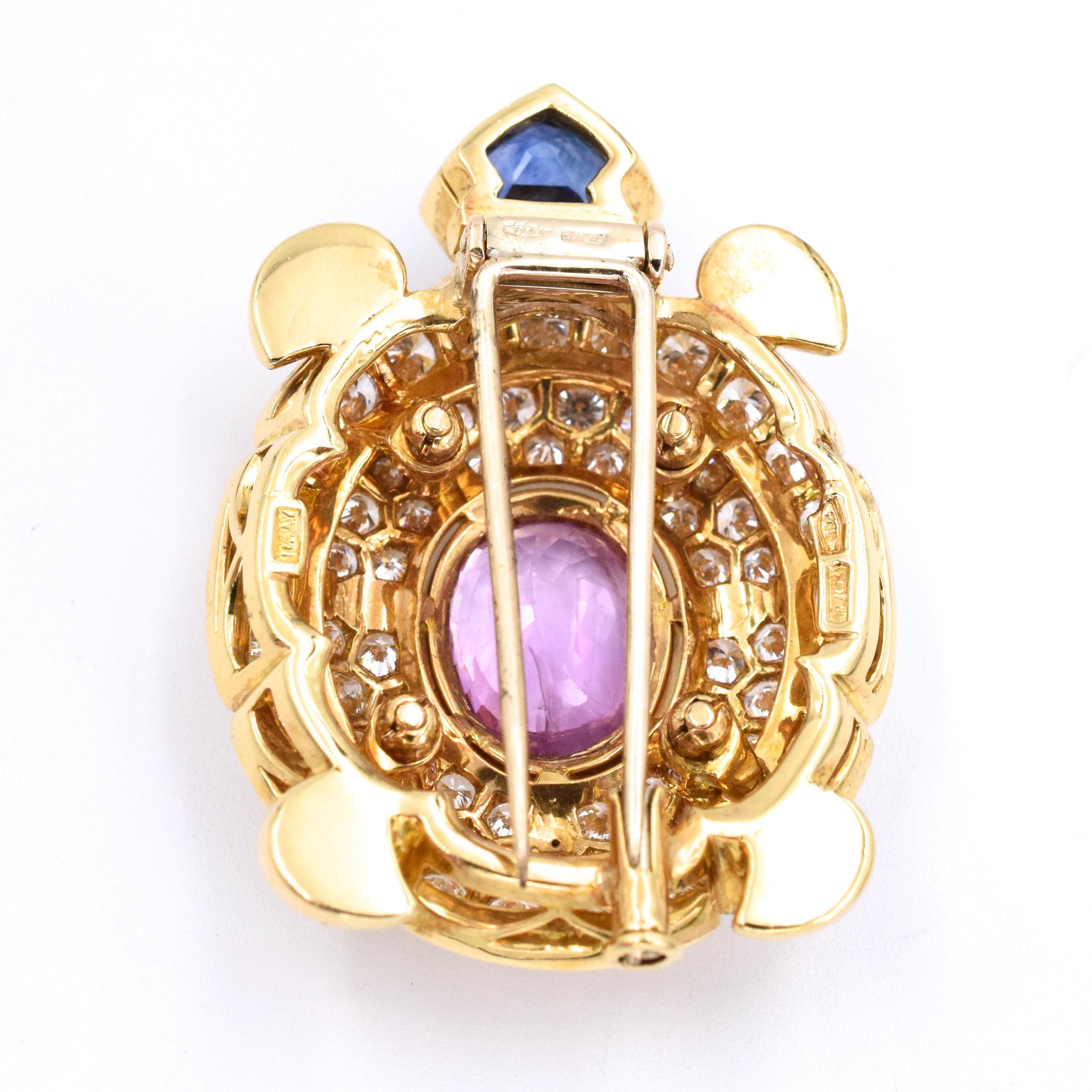 Schildkrötenbrosche mit Saphiren und Diamanten für Damen oder Herren im Angebot