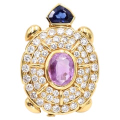 Broche tortue en saphir et diamant