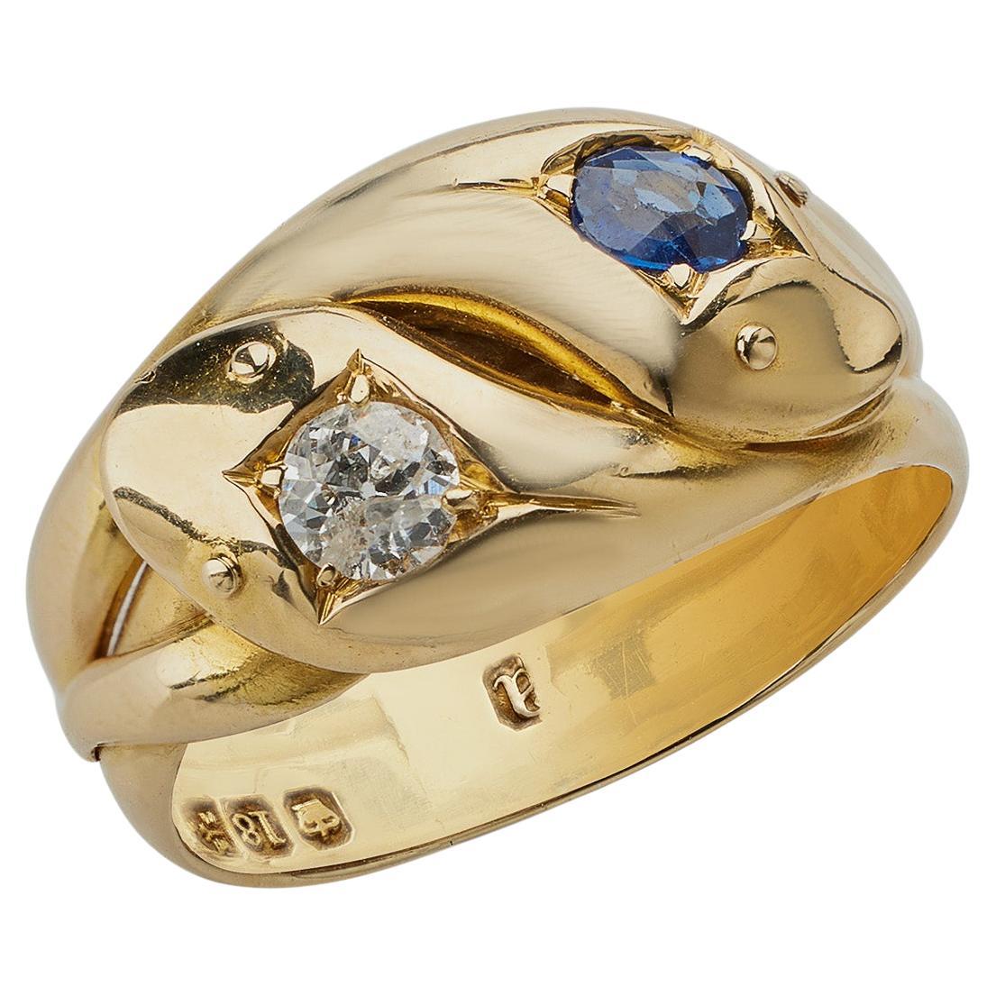 Sapphire and Diamond Twinstone Double Snake Ring