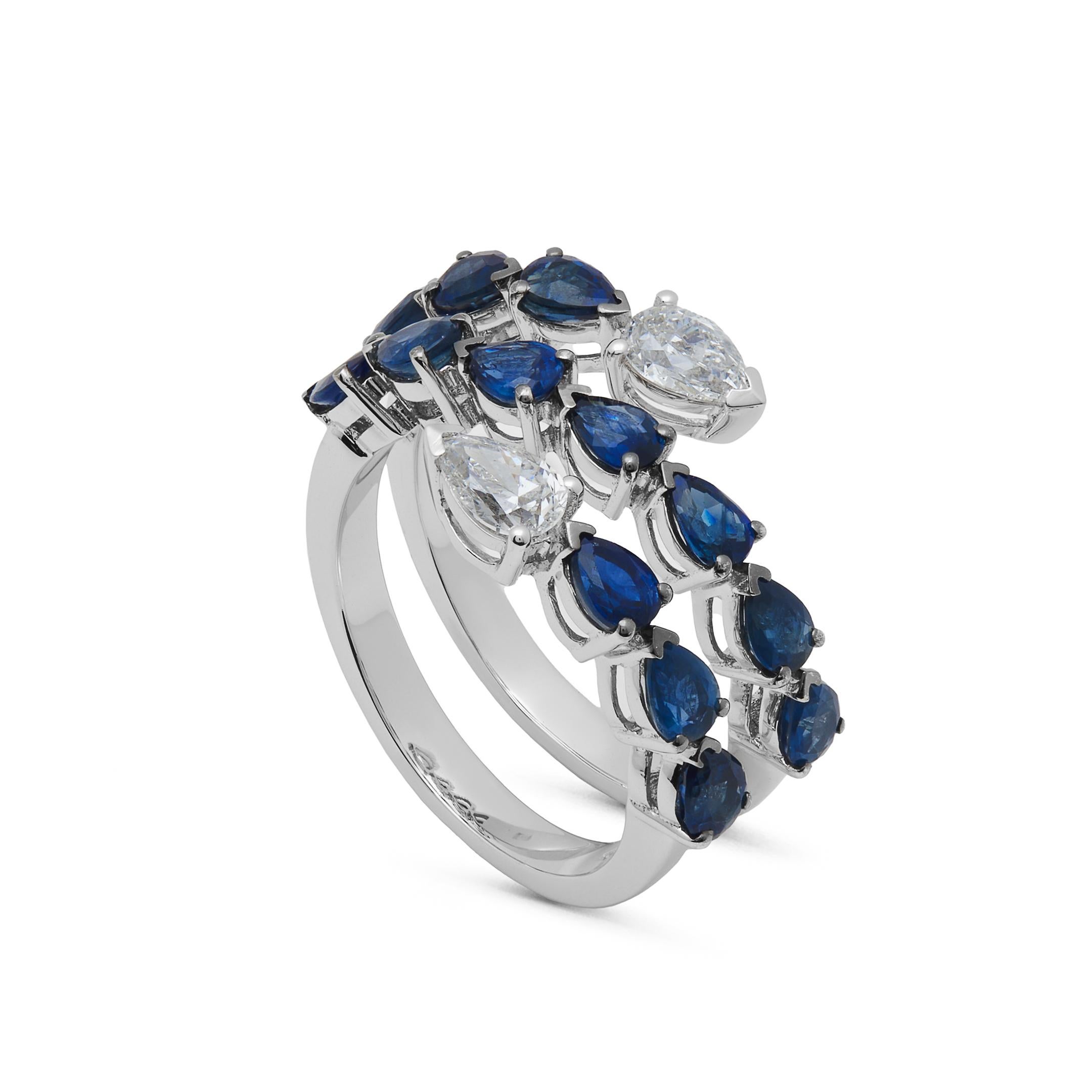 Pear Cut Sapphire and Diamond Twist Ring For Sale