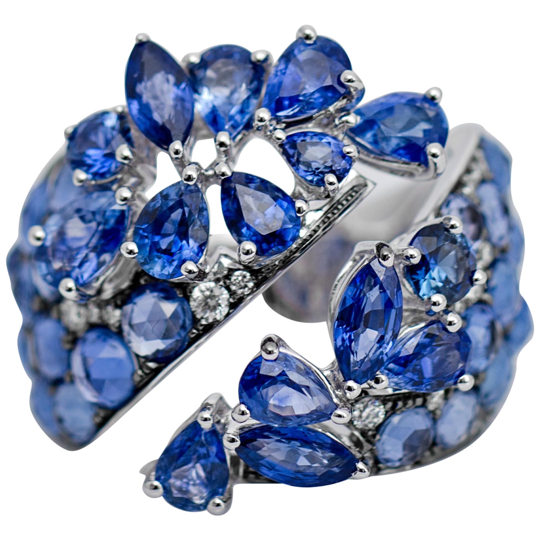 Sapphire and Diamond Twisted Ring