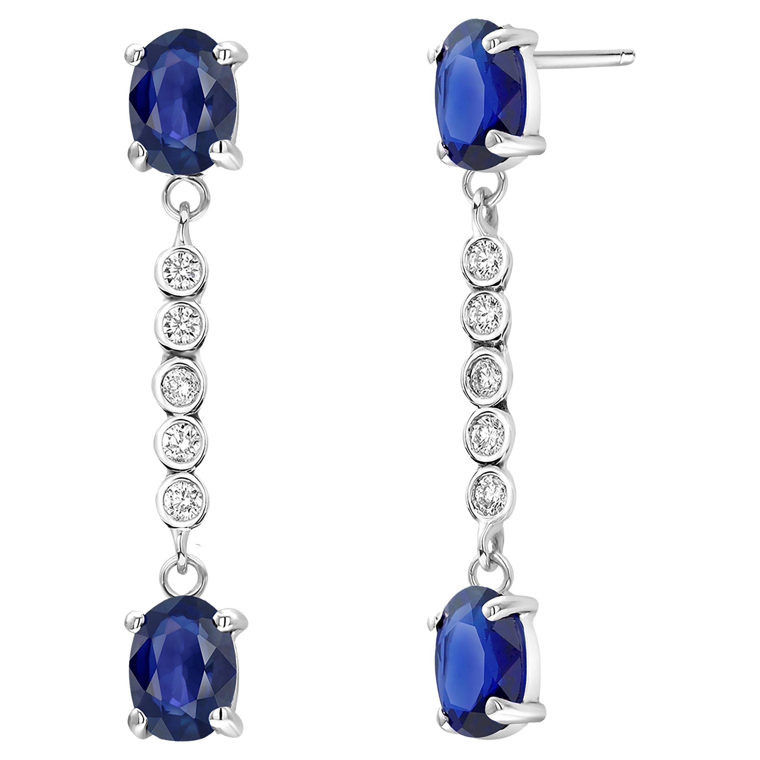 Sapphire and Diamond Two-Tiered White Gold Drop Earrings