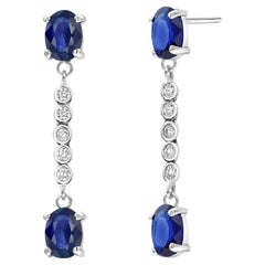Sapphire and Diamond Two-Tiered White Gold Drop Earrings