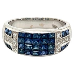 Sapphire and Diamond Vintage Gold Band Ring Estate Fine Jewelry 