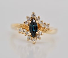 Sapphire and Diamond Vintage Marquise Ring in 14 Karat Yellow Gold
