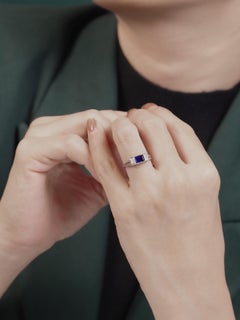 Sapphire and Diamond Vintage Style Engagement Ring in 14K White Gold