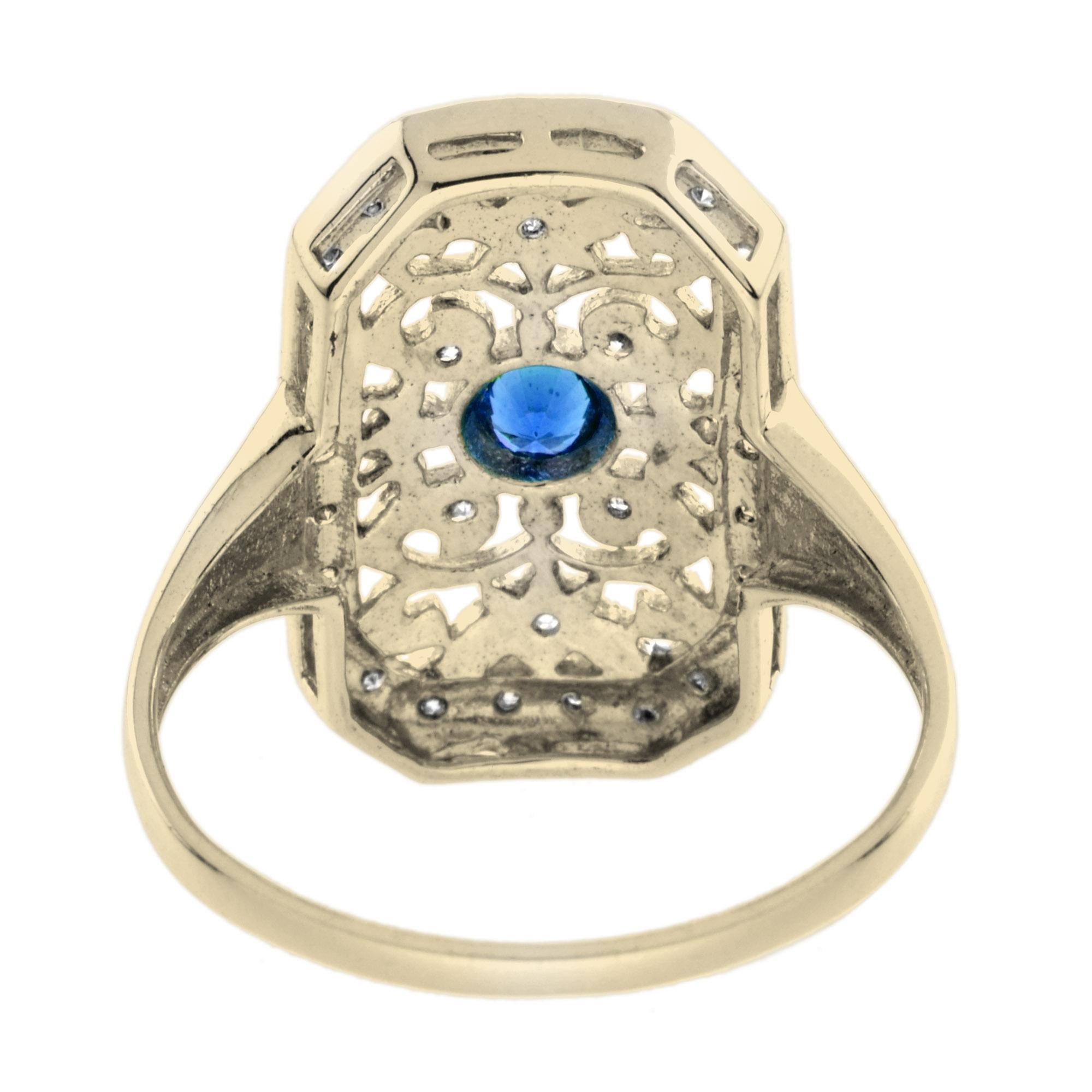 For Sale:  Sapphire and Diamond Vintage Style Filigree Ring in 14K Yellow Gold 4