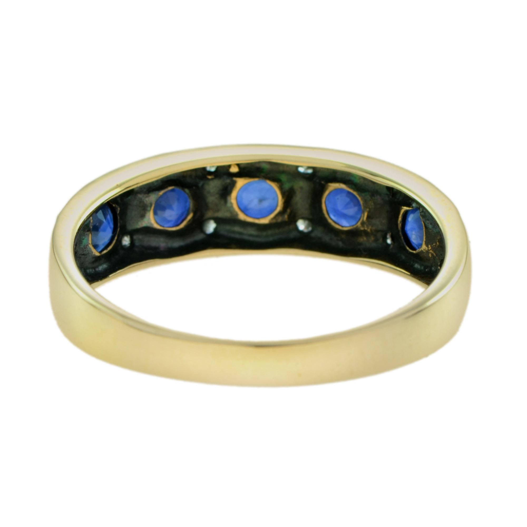 For Sale:  Sapphire and Diamond Vintage Style Half Eternity Band Ring in 9k Yellow Gold 5