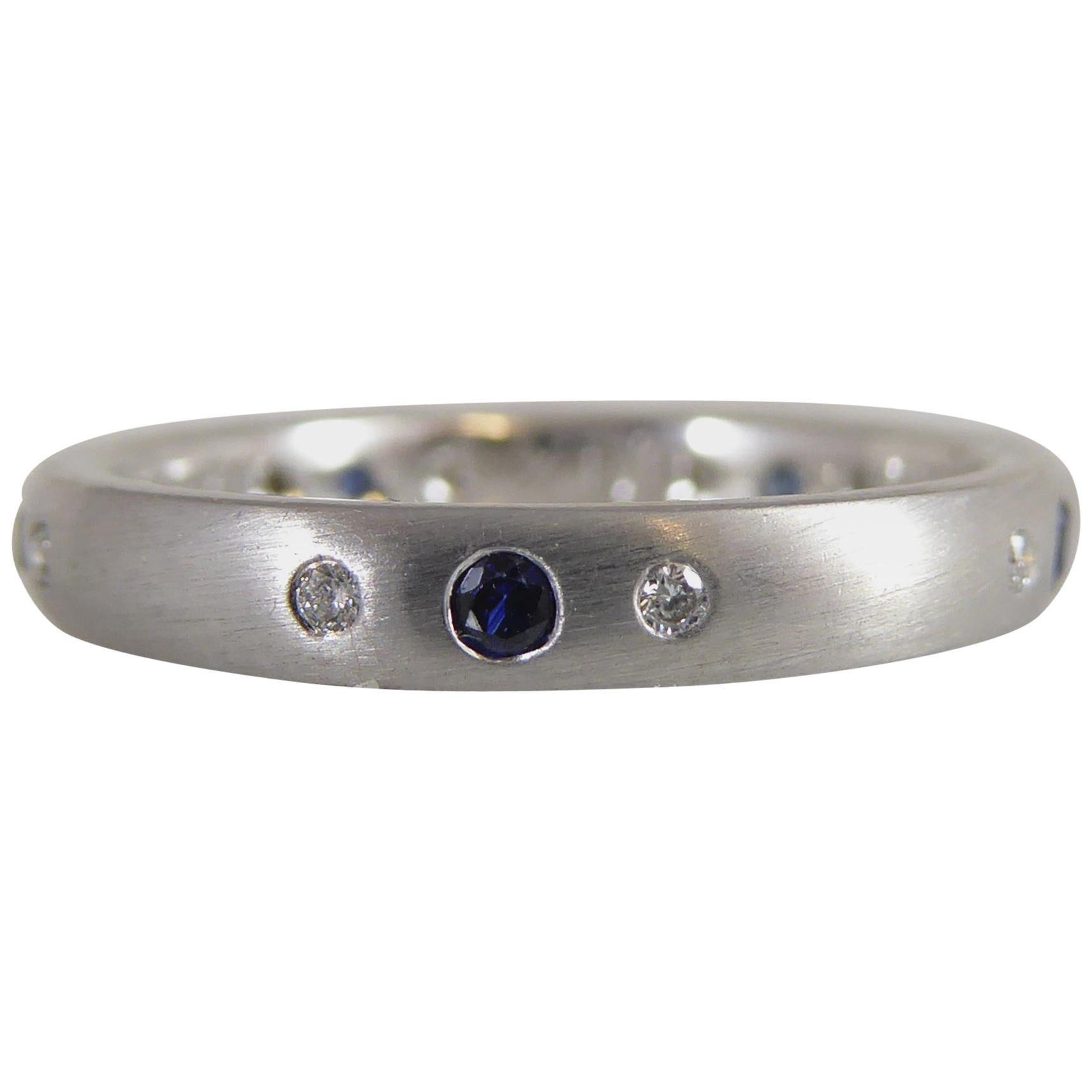 0.63 Carat Parti Sapphire and Diamond Wedding Ring For Sale at 1stDibs
