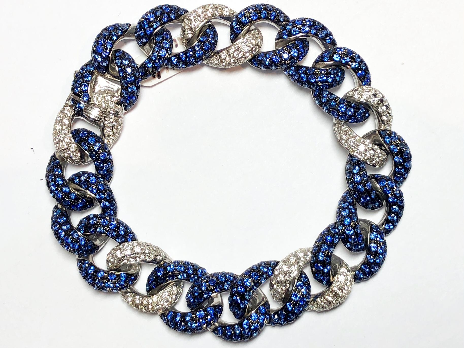Sapphire and Diamond White Gold Curb Link Bracelet 1