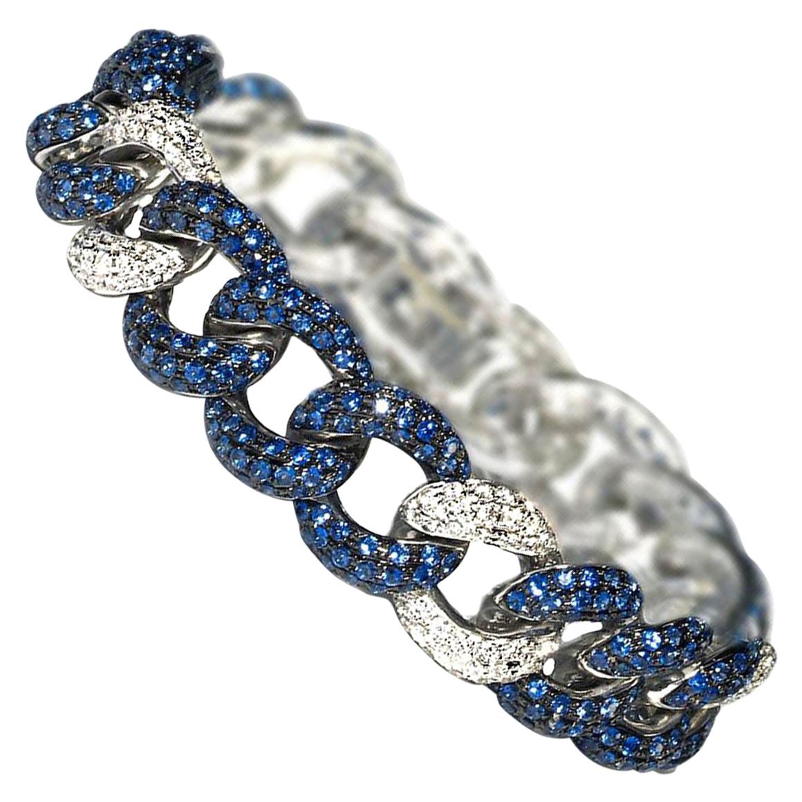 Sapphire and Diamond White Gold Curb Link Bracelet