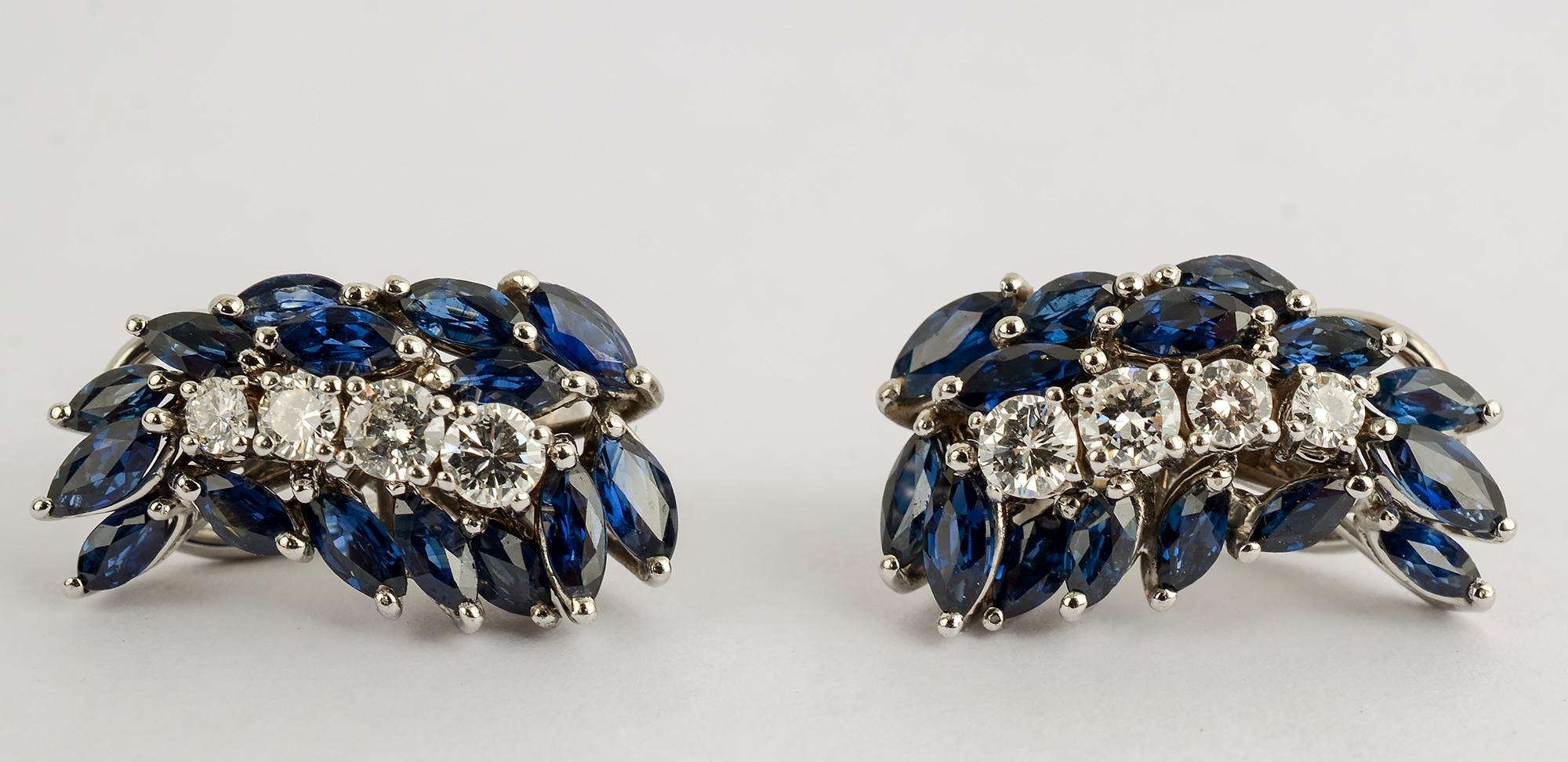 Contemporary Sapphire and Diamond White Gold Earrings