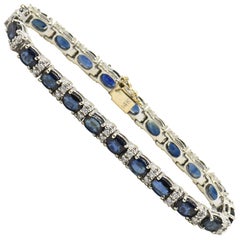 Sapphire and Diamond White Gold Tennis Line Bracelet