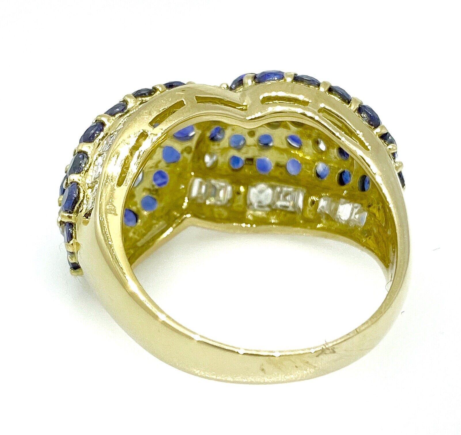 Round Cut Sapphire and Diamond Wide Band Ring in 18k Yellow Gold For Sale