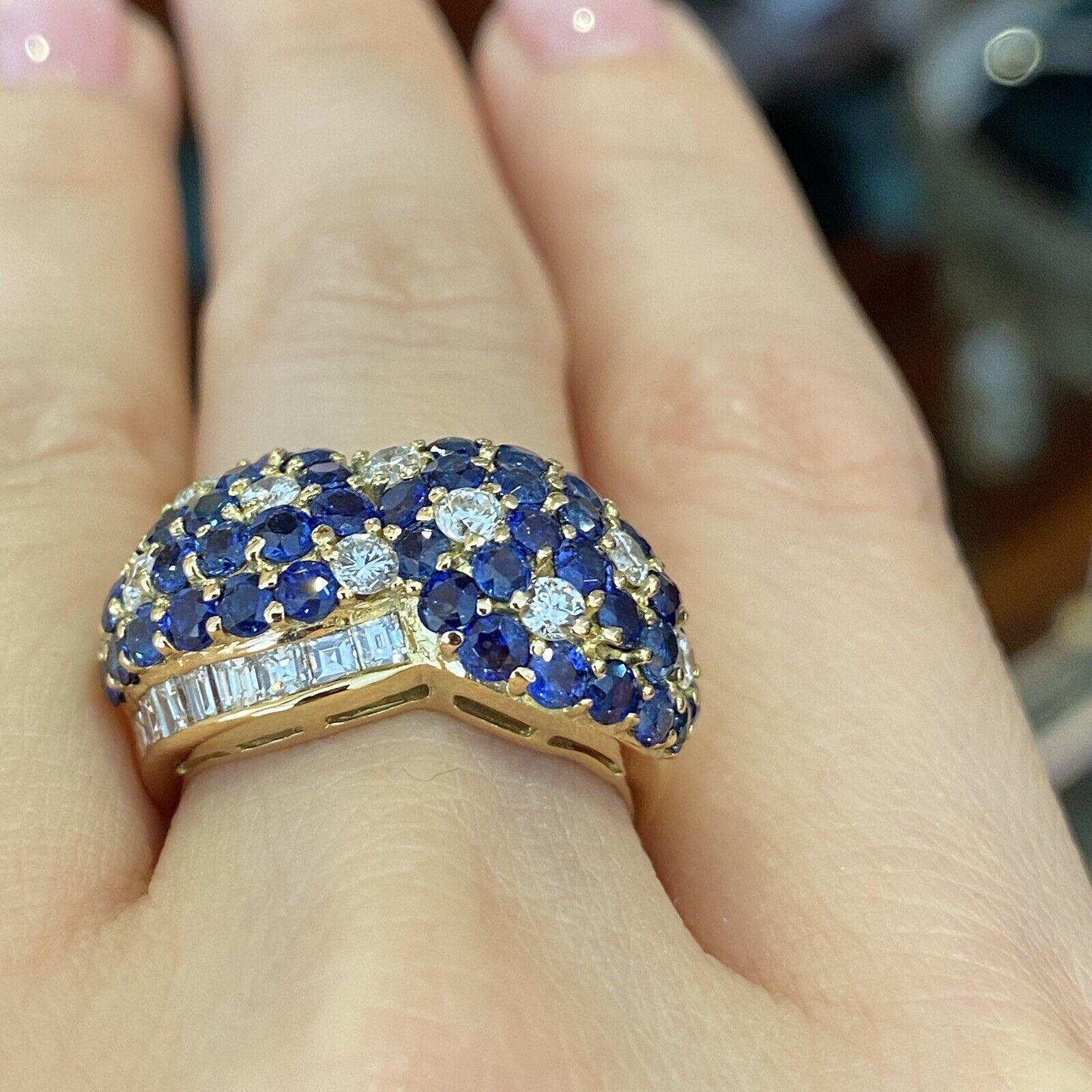 Women's Sapphire and Diamond Wide Band Ring in 18k Yellow Gold For Sale
