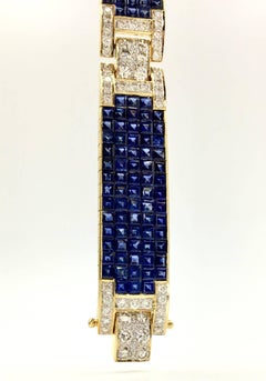 Sapphire and Diamond Wide Bracelet 18K Yellow Gold Approx. 35 Carats Sapphire TW