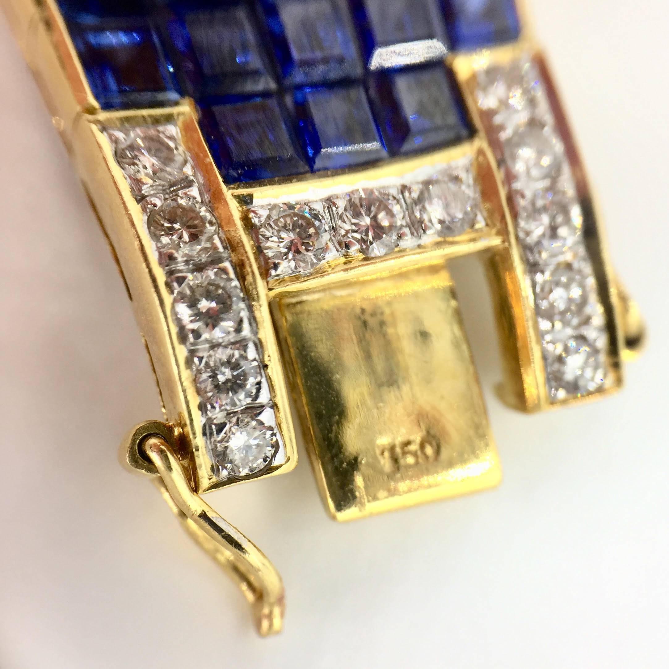 Sapphire and Diamond Wide Bracelet 18K Yellow Gold Approx. 35 Carats Sapphire TW For Sale 2