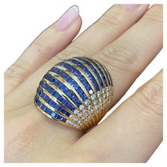 Sapphire and Diamond Wide Dome Cocktail Ring in 18k Yellow Gold