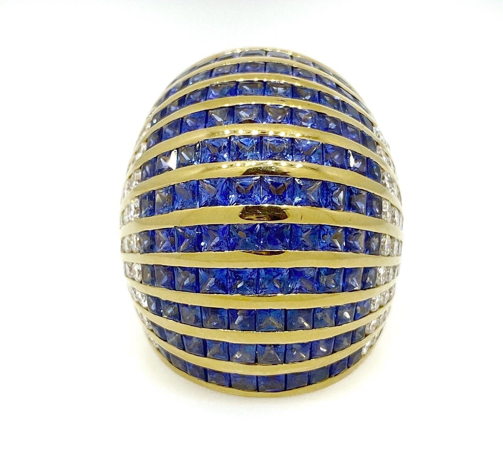 Sapphire and Diamond Wide Dome Cocktail Ring in 18k Yellow Gold In Excellent Condition For Sale In La Jolla, CA