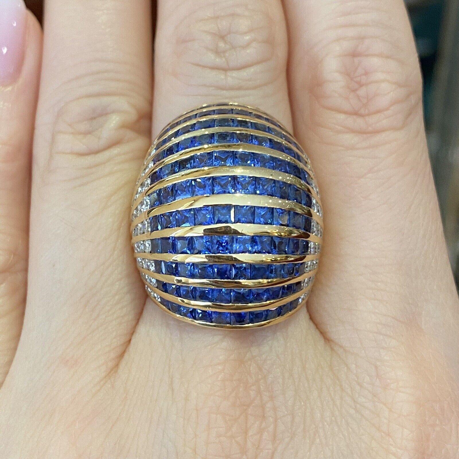 Sapphire and Diamond Wide Dome Cocktail Ring in 18k Yellow Gold For Sale 1