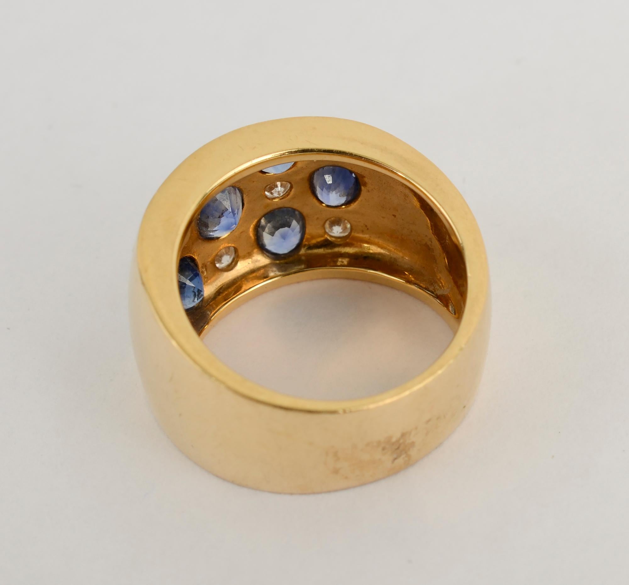 Women's or Men's Sapphire and Diamond Wide Gold Band Ring