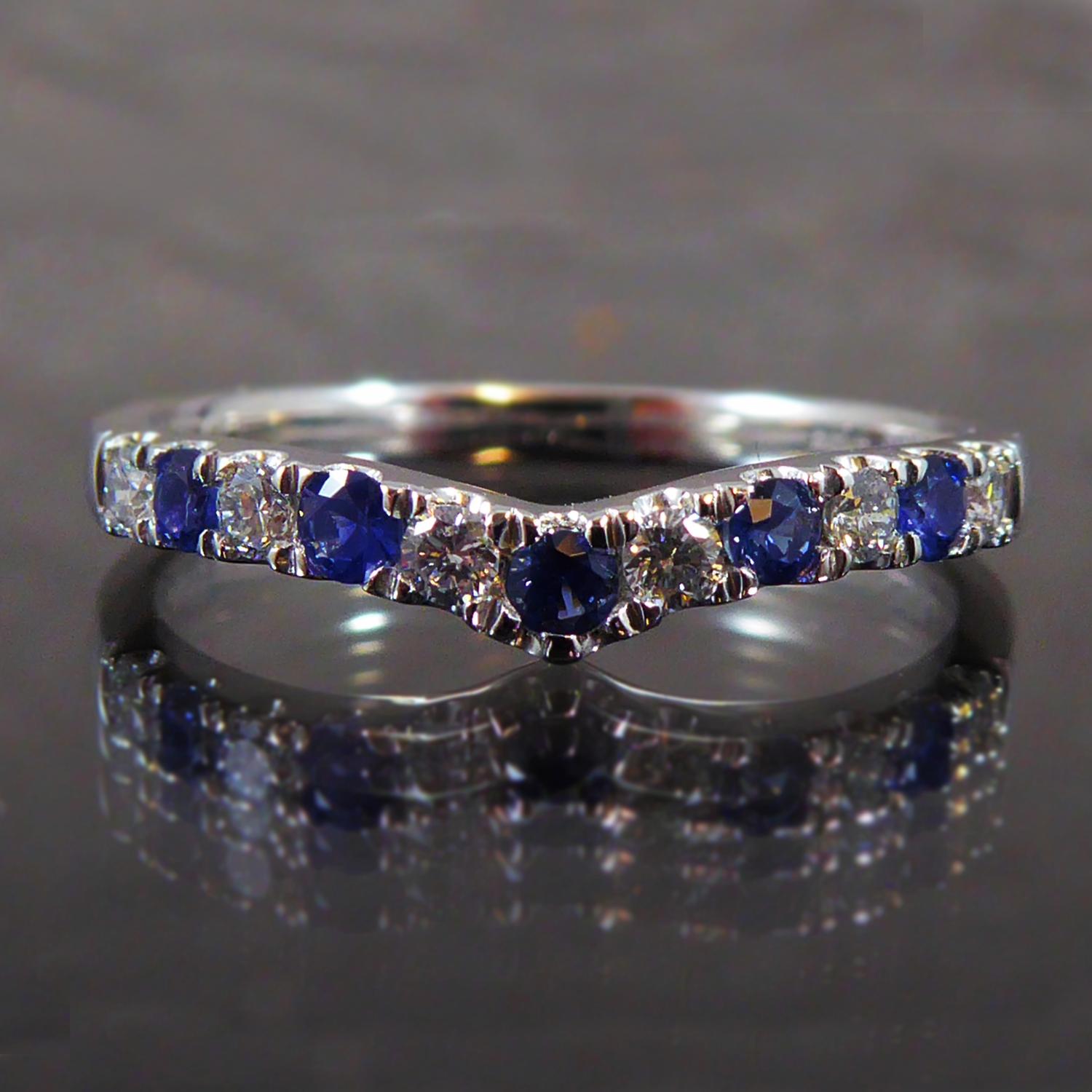 Sapphire and Diamond Wishbone Band Ring, New and Unworn, Platinum In Excellent Condition In Yorkshire, West Yorkshire