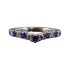 Sapphire and Diamond Wishbone Band Ring, New and Unworn, Platinum
