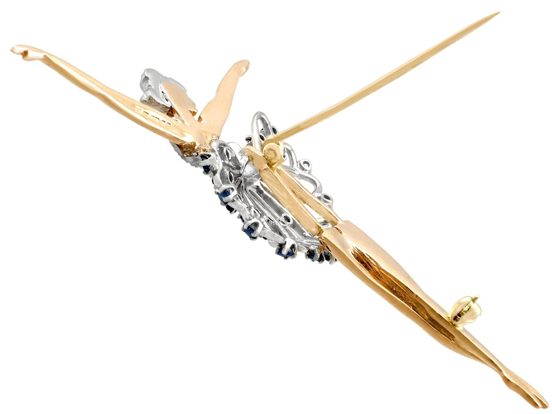 Women's or Men's Sapphire and Diamond Yellow Gold Ballerina Brooch For Sale