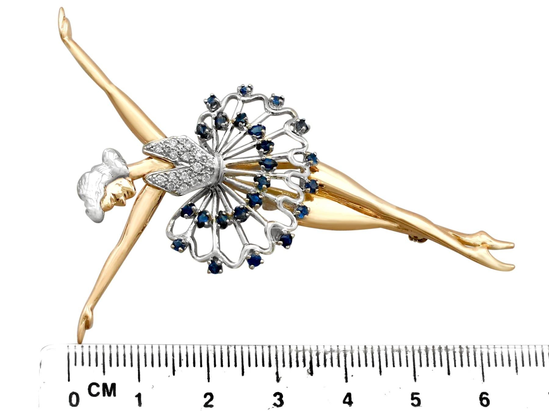Sapphire and Diamond Yellow Gold Ballerina Brooch For Sale 1