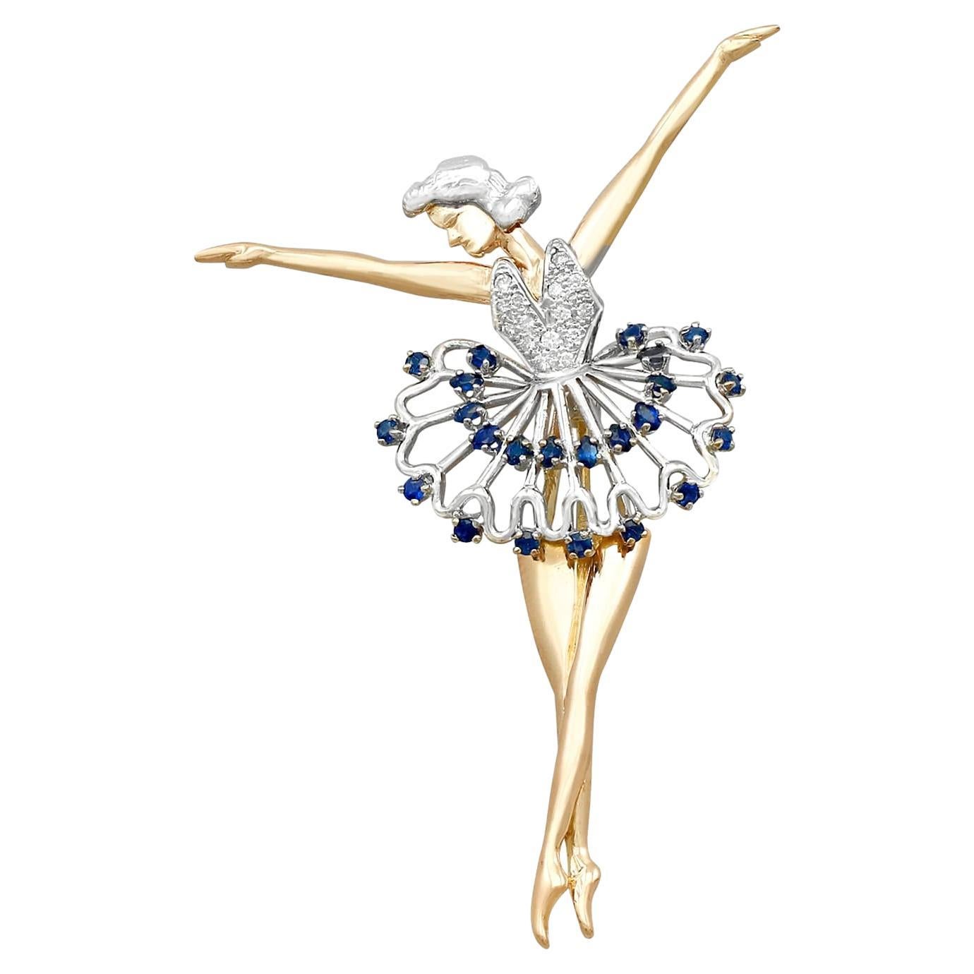 Sapphire and Diamond Yellow Gold Ballerina Brooch For Sale