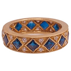 Sapphire and Diamond Yellow Gold Band Ring