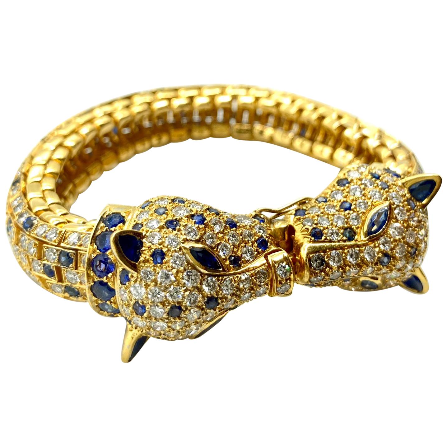 Sapphire and Diamond Yellow Gold Cheetah Bracelet For Sale